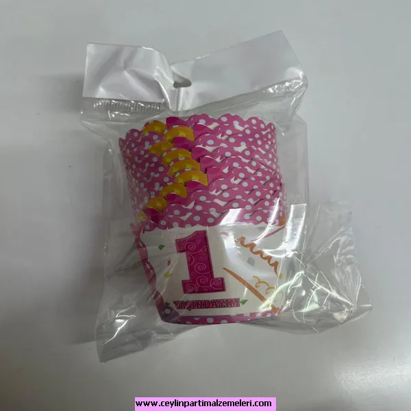 1 Yaş Temalı Pembe Cupcake Kabı